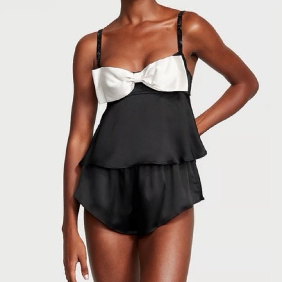 Victoria’s Secret satin bow cami set - rhinestone straps | M - Picture 1 of 4
